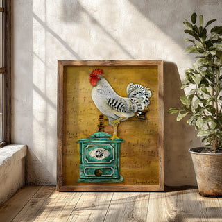 Cafe Music Rooster Art Print - Watercolor Coffee Chicken Bird