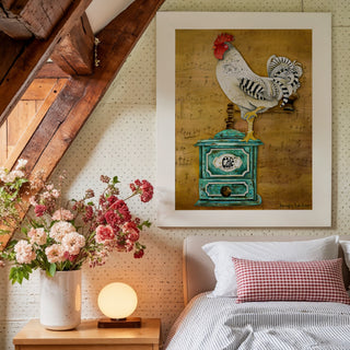 Cafe Music Rooster Art Print - Watercolor Coffee Chicken Bird
