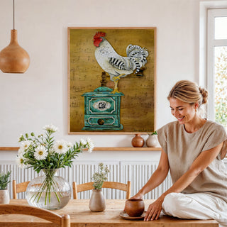 Cafe Music Rooster Art Print - Watercolor Coffee Chicken Bird
