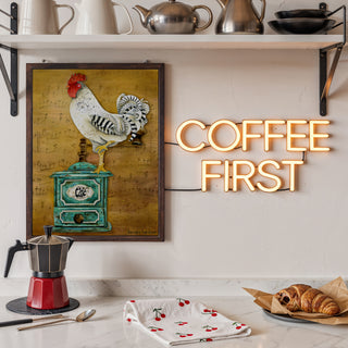 Cafe Music Rooster Art Print - Watercolor Coffee Chicken Bird