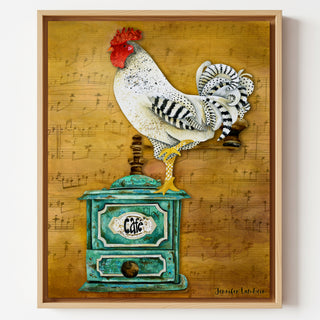 Cafe Music Rooster Art Print - Watercolor Coffee Chicken Bird