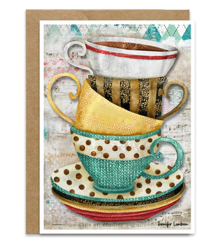 Cafe Trio Greeting Card - Retro Coffee & Tea Cups Art