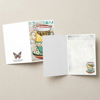 Cafe Trio Greeting Card - Retro Coffee & Tea Cups Art
