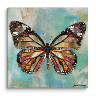 A whimsical boho butterfly canvas print with a blue sky background. Artwoerk by Jennifer Lambein. 