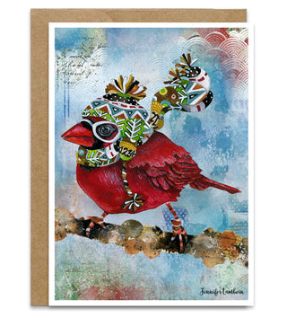 Cardinal Blaze Greeting Card - Whimsical Woodland Winter Watercolor Bird Art