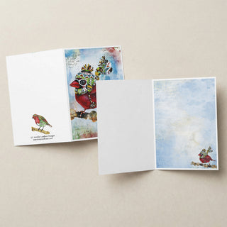 Cardinal Blaze Greeting Card - Whimsical Woodland Winter Watercolor Bird Art