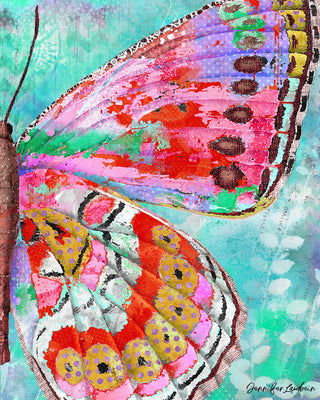 Cherry Mint Butterfly Wing Art Print - Bright Coastal Garden Decor