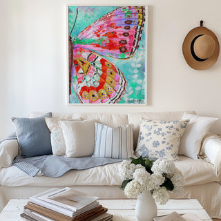 Cherry Mint Butterfly Wing Art Print - Bright Coastal Garden Decor