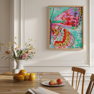 Cherry Mint Butterfly Wing Art Print - Bright Coastal Garden Decor
