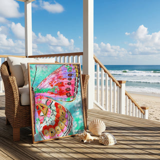 Cherry Mint Butterfly Wing Art Print - Bright Coastal Garden Decor