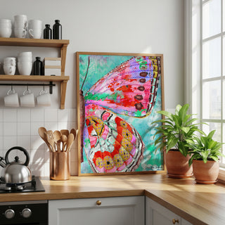 Cherry Mint Butterfly Wing Art Print - Bright Coastal Garden Decor