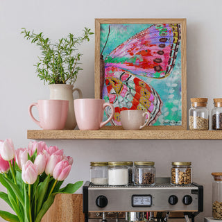 Cherry Mint Butterfly Wing Art Print - Bright Coastal Garden Decor