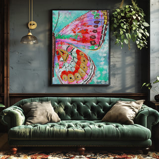 Cherry Mint Butterfly Wing Art Print - Bright Coastal Garden Decor