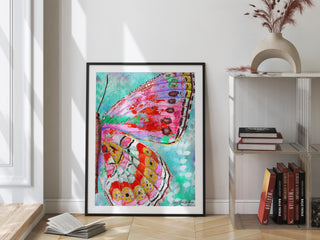 Cherry Mint Butterfly Wing Art Print - Bright Coastal Garden Decor