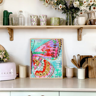 Cherry Mint Butterfly Wing Art Print - Bright Coastal Garden Decor