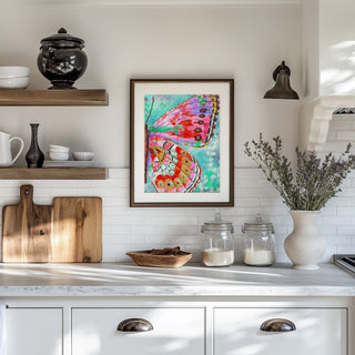 Cherry Mint Butterfly Wing Art Print - Bright Coastal Garden Decor