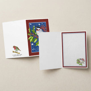 Chickadee Joy Christmas Card - Nature Holly Berries Bird And Stars