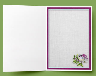 Chickadee Joy Christmas Card - Nature Bird Pink Holly Berries & Stars
