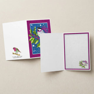 Chickadee Joy Christmas Card - Nature Bird Pink Holly Berries & Stars
