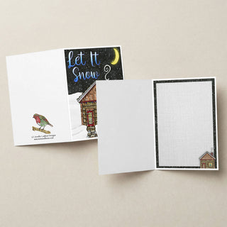Christmas Cabin Greeting Card - Let It Snow Nature Scene Art
