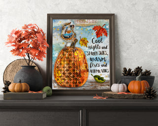 Autumn Vibes Art Print - Pumpkin Fall Leaves - Positive Quote