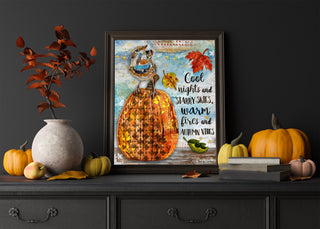 Autumn Vibes Art Print - Pumpkin Fall Leaves - Positive Quote