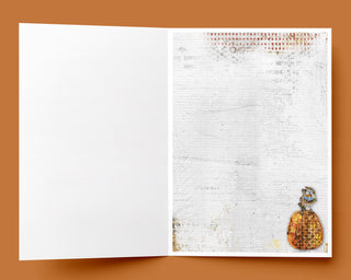 Autumn Vibes Greeting Card - Fall Leaves, Bird & Pumpkin Art