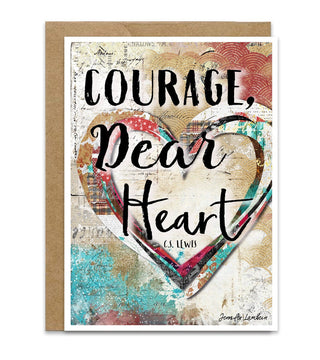 Greeting card with heart design and 'Courage, dear heart' text on a textured background