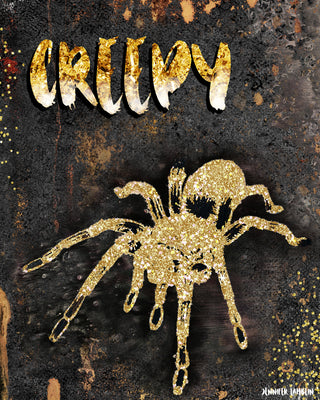 Creepy Spider Art Print - Black & Gold Halloween Decor