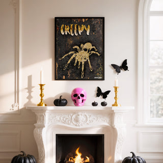 Creepy Spider Art Print - Black & Gold Halloween Decor