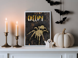 Creepy Spider Art Print - Black & Gold Halloween Decor