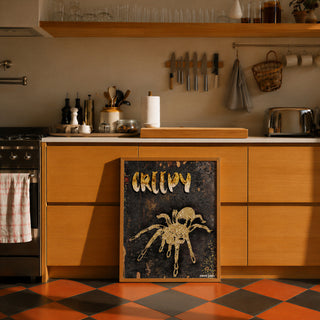 Creepy Spider Art Print - Black & Gold Halloween Decor