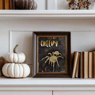 Creepy Spider Art Print - Black & Gold Halloween Decor