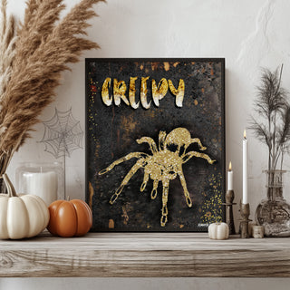 Creepy Spider Art Print - Black & Gold Halloween Decor