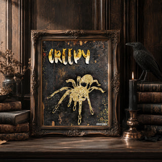 Creepy Spider Art Print - Black & Gold Halloween Decor