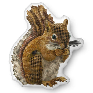 A custom shaped pillow in the shape of a cute forest squirrel. Artwork by Jennifer Lambein. 