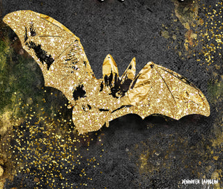 Eerie Bat Art Print - Black & Gold Halloween Decor