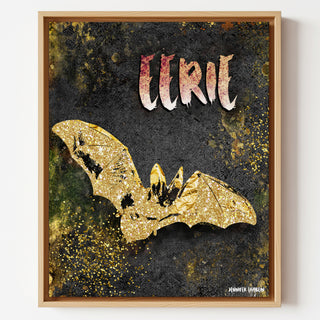 Eerie Bat Art Print - Black & Gold Halloween Decor
