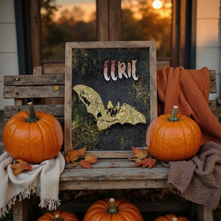 Eerie Bat Art Print - Black & Gold Halloween Decor