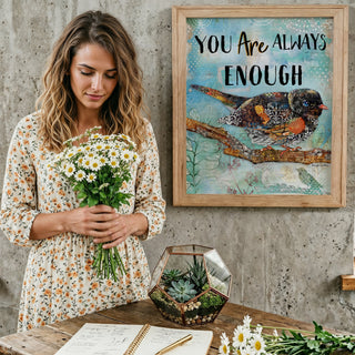 You Are Enough Bird Art Print - Positive Quote - Spring Summer Fall