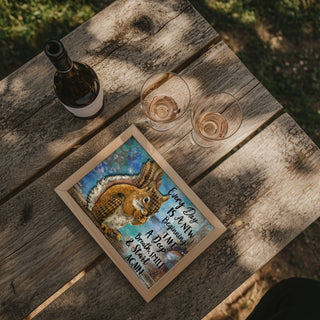 New Beginning Squirrel Art Print - Positive Quote Rustic Nature