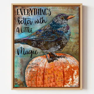 Autumn Magic Bird Art Print - Crow Raven Blackbird With Pumpkin