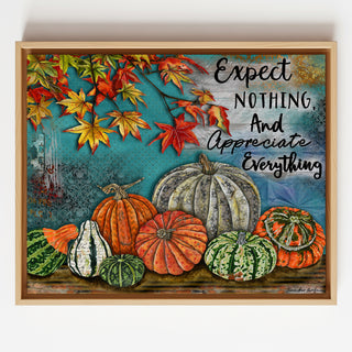 Appreciate Everything Art Print - Pumpkins & Autumn Leaves