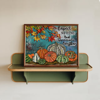 Appreciate Everything Art Print - Pumpkins & Autumn Leaves