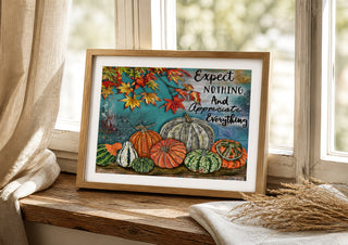 Appreciate Everything Art Print - Pumpkins & Autumn Leaves