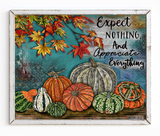 Appreciate Everything Art Print - Pumpkins & Autumn Leaves