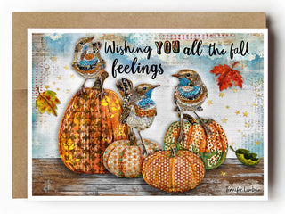 Fall Feelings Greeting Card - Nature Art - Birds, Autumn Leaves & Pumpkins