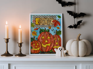 Fall Leaves Pumpkins Art Print - Cute Halloween Positive Quote