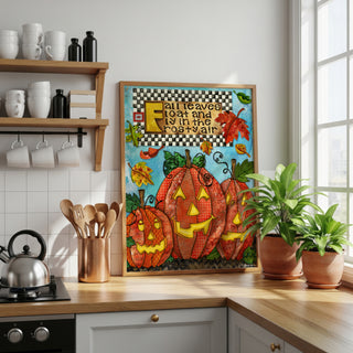 Fall Leaves Pumpkins Art Print - Cute Halloween Positive Quote
