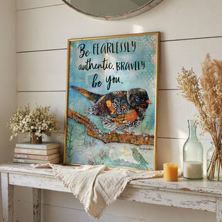 Bravely Be You Bird Art Print - Inspirational Quote - Wildflowers Nature